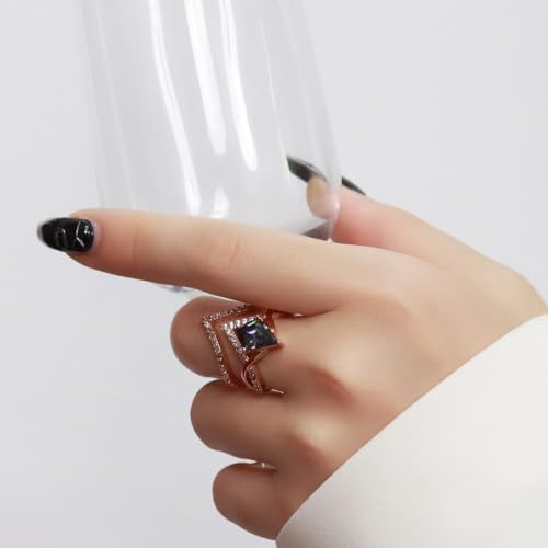 Alexandrite Engagement Rings for Women Wedding Ring Promise Rings for Her Rose Gold Mood Birthstone Rings Christmas Anniversary Birthday Valentine's Day Gift3