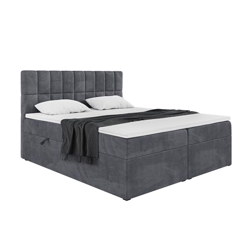 MEBLINI Boxspringbett mit Bettkasten - Gepolstert Doppelbett mit Matratze und Topper - Polsterbett mit Stauraum - Bett mit Kopfteil - Stauraumbett - Lukas - 180x220 - H3/Dunkelgrau Samt – Bild 4
