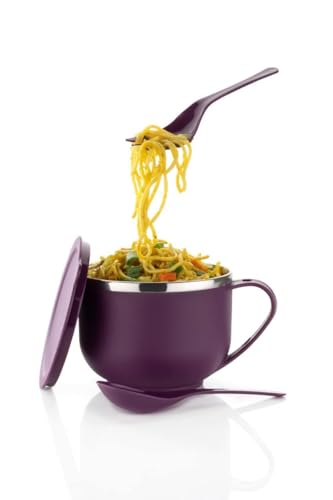 Image of AFFODYL - Stainless Steel Insulated Noodle & Soup Bowl with LID, Fork & Spoon | Leak Proof Bowl for Pasta,Soup,Rice,Maggie | Food Container