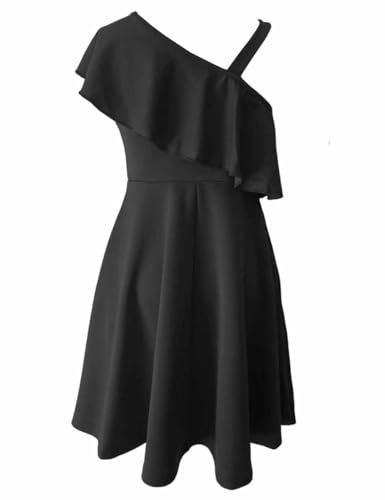 Elegant One Shoulder Ruffle Party Dresses A-Line Special Occasion Dress with Pockets for Kids 8-12 Years4