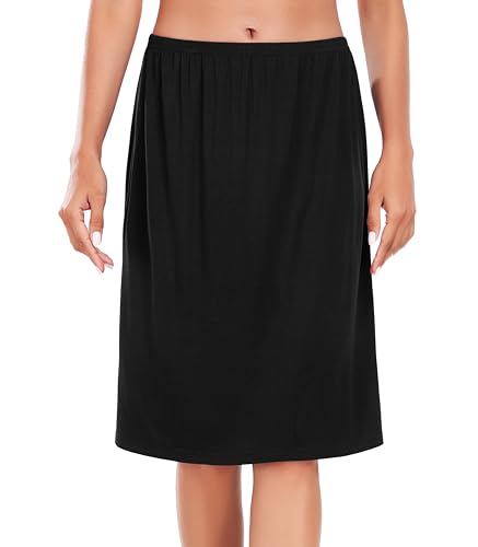 Wikoan Damen Unterrock Kurz Elegantes Rock Unterröcke Petticoat mit Elastische Taille Unterrock Knielang Halbe Slips Unterkleid Schwarz M