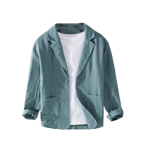 Men Linen Business Casual Solid Color Simple Double Buttons Thin Suits Jackets