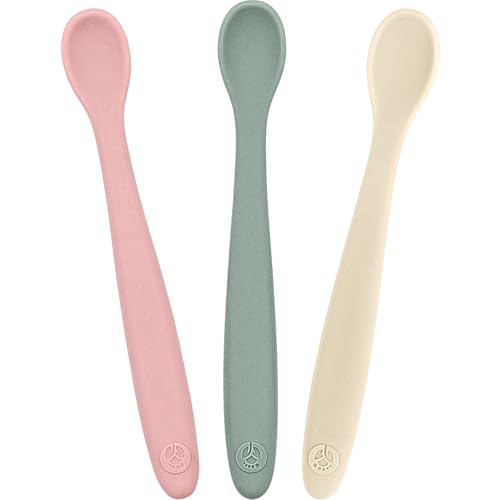 Image of WeeSprout Silicone Baby Spoons - First Stage Infant Feeding Utensils With Soft-Tip, Bendable Kitchenware for Parent & Self-Feeding, Ultra-Durable, Dishwasher Safe, Travel Case, Set of 3