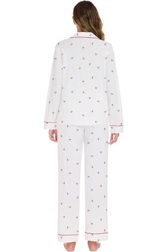 Image of LUBOT 100% Cotton Pajamas for Women Pajama Set 2 Piece PJ Sleepwear Set Soft Ladies Button Knit Long Sleeve Loungewear XS-XXL