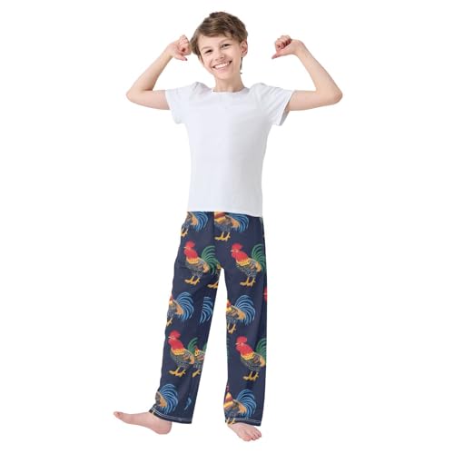 ZZXXB Colorful Rooster Boys Long Pants Soft Trousers Elastic Waist Kids Lounge Bottoms with Pockets S-XL3