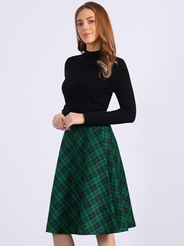 Allegra K Women's Tartan Plaid High Waist Belted Vintage A-Line Midi Skirt2