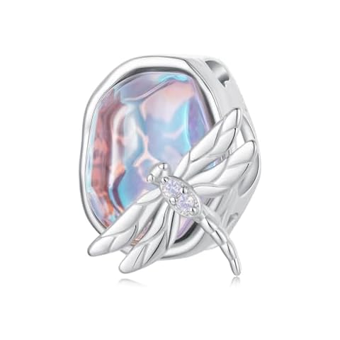 MUNDELL 925 Sterling Silver Delicate Dragonfly Bead Charm Dreamy Purples Charm for Original Silver Bracelet or Bangle Jewelry Make Pendants Cover