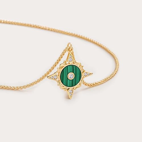 Fettero Necklaces for Women Trendy 14K Gold Plated Charm Necklace Green Malachite Heart Coin Butterfly Cross Clover Pendant Dainty Gold Necklace for Women Jewelry