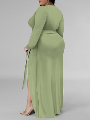 Image of PinkPatty Women's Plus Size Long Sleeve Maxi Dress Casual V Neck Slit Tie Waist Wrap Dresses for Party Cocktail