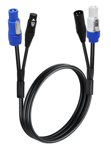 QINJOOELC 16AWG PowerCon/DMX Power Audio Combo Link Cable AC PowerCon DMX 3Pin XLR Signal Combo Cables for Stage Lighting,Audio Video (1M/3.2FT)