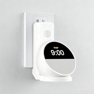 DJBNT Wall Mount Holder Compatible with Echo Spot 2024, Outlet Mount with Hidden Cable Management, Space-Saving Shelf for Bedroom, Kitchen, Living Room, No-Drill Installation (White)