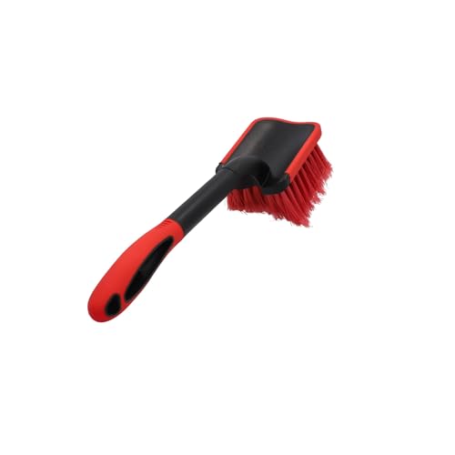 NIGRIN Performance Auto-Waschbürste, gründliche & schonende Reinigung von Fahrzeugen, auch für empfindliche Lacke, gummiummantelter Bürstenkopf, 38 cm Länge, rot/schwarz, 1 Stück