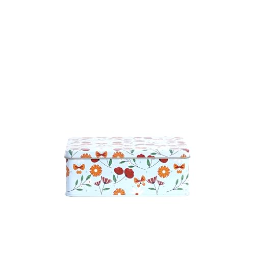 Image of Rectangular Metal Storage Box (White) | Airtight Tin for Cookies, Cupcakes & Cakes | Kitchen Decor & Gift Box for Weddings, Festivals & All Occasions | Durable & Lightweight pack of 1