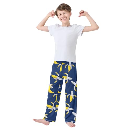 Hand Drawn Banana Pattern Cute Pajama Pants, Soft Sleepwear Lounge Pants Pajama Pj Bottoms for 6-14 Years3
