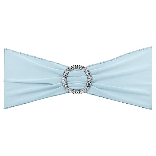 PATIKIL 14x5 Estiramiento Silla Fajas Lazos, 25 Paquete Elástico Silla Bandas Fajas con Hebilla Deslizador para Boda Banquete Decoraciones, Cielo Azul