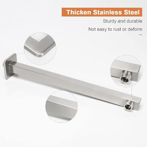Image of Shower Rod For Shower Head For Bathroom Ennius Durable Bathroom Accessories Set | Shower Arm For Bathroom Shower | Portable Shower, Bathroom Shower Set | Shower Head With Arm (Square, 12 inch)