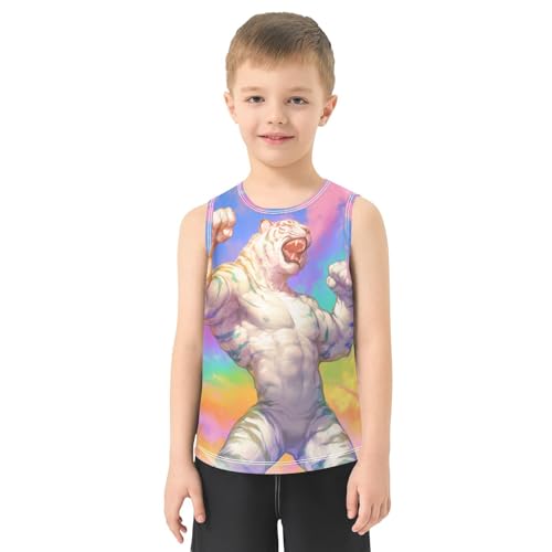 Boys Tank Top Shirts Colorful Muscle White Tiger Sleeveless T-Shirts Crew Neck for Kids Clothing Children2