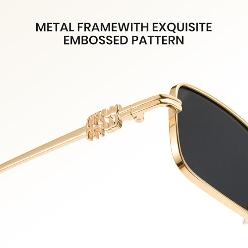 Cyxus Rectangle Sunglasses for Women 90s Vintage Fashion Y2k Retro Small Lightweight UV Protection Metal Frame 13103