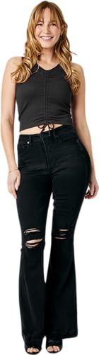 Judy Blue Women's High-Rise Tummy Control Destroy Black Flare Jeans 88622 (Black, 16 Plus)4
