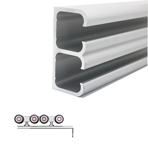 Kit de herrajes para puerta corredera, sistema de puerta de granero de doble pista para dos puertas, rieles de aleación de aluminio resistentes, juego de herrajes plegables montados en la parte
