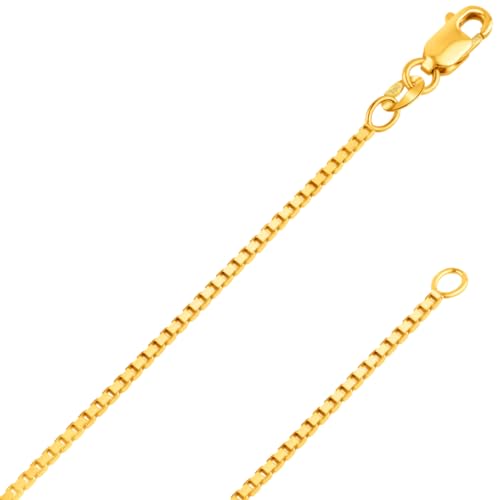REAL Solid 10K Yellow or White Gold 0.50mm - 1.3mm Diamond-Cut Square Mirror Box Veneziana Chain Necklace with Lobster Claw Clasp | Multiple Lengths Available | Men Women | MADE IN ITALY