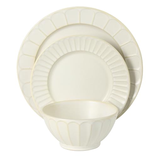 Gibson Elite Winchester Way 12-Piece Embossed Stoneware Dinnerware Set – Reactive Matte Glaze, Durable Lightweight-Tech Plates & Bowls, Everyday Dish Set, Microwave & Dishwasher Safe – Off-White by Gibson Elite - Image 6