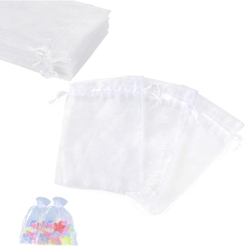 Sufune 50 Bolsas de Regalo de Organza de Lavanda, Color Blanco, 10 x 15 cm, Para Joyas, Preferencias de Boda Sufune 50 Bolsas de Regalo de Organza de Lavanda, Color Blanco, 10 x 15 cm, Para Joyas, Preferencias de Boda