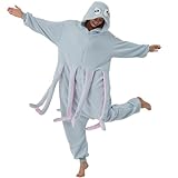 WAWRTOU Octopus Onesie Pajamas for Adults Cozy Sea Creature Costume Halloween Cosplay Octopus One-Piece Jumpsuit