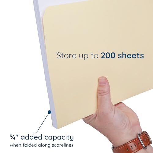 Image of Blue Summit Supplies 100 Heavy Duty Manila File Folders, Letter Size, 14pt | Heavy duty 14pt manila, reinforced 1 /3 cut tabs, for office, home, and classroom document filing