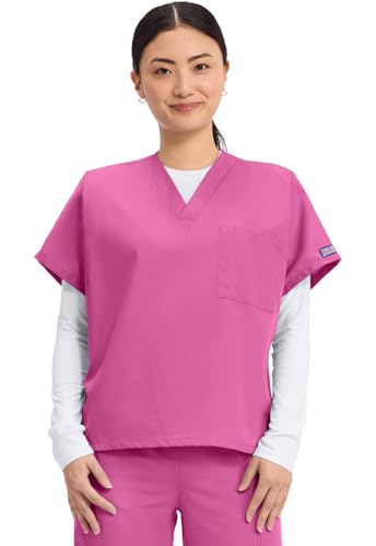 Image of Cherokee Scrubs for Women and Men Unisex V-Neck Tunic Nursing Scrub Top with Chest Pocket, Tuckable Durable Fabric - 4777 | 1 Chest Pocket For Essentials, Traditional Fit, Durable Construction, Comfortable Knit Details, Easy Care, Tuckable Style