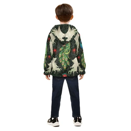 Peacock Ghosts Web Pattern Toddler Fleece Jacket Girl Boys Hooded Fleece Jacket Coat Warm Outwear Zip-up 3-10T4