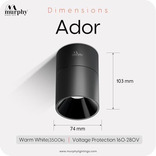 Image of Murphy Aluminium 12W Black Body Reflective Black Finish 360 Degree Adjustable LED Surface COB Light - Wall /Ceiling Mountable : Warm White, Pack of 1