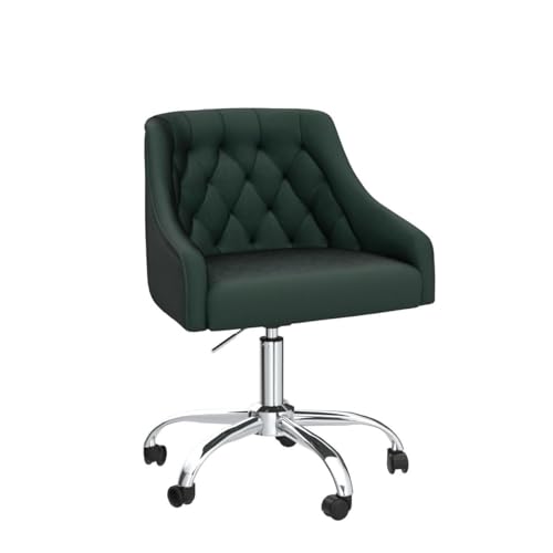 MOJAY Velvet Office Swivel Chair, Vanity Fabric Desk Pretty Fancy Gold Office Chairs for Girls, 360°Swivel Height Adjustable Reception Chair (DarkGreen)