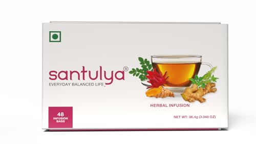 SANTULYA Herbal Tea (48 Tea Bags)(Pack of 1) | Turmeric + Tulsi + Moringa + Hibiscus + Ginger | Natural | Non-GMO | No Added Preservative | Every Day Balanced Life