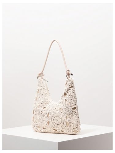 Verdusa Women's Floral Crochet Shoulder Handbag Zipper Single Strap Boho Underarm Purses2