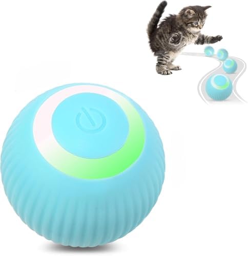 Petbobi Interactive Cat Toy Ball - USB Rechargeable Cat Toy with LED Light, Automatic Self Moving Ball, Active Rolling Toys, 360°Rotating Smart Sphere, 2 Modes, Fun Gift for Indoor Kitten, Blue