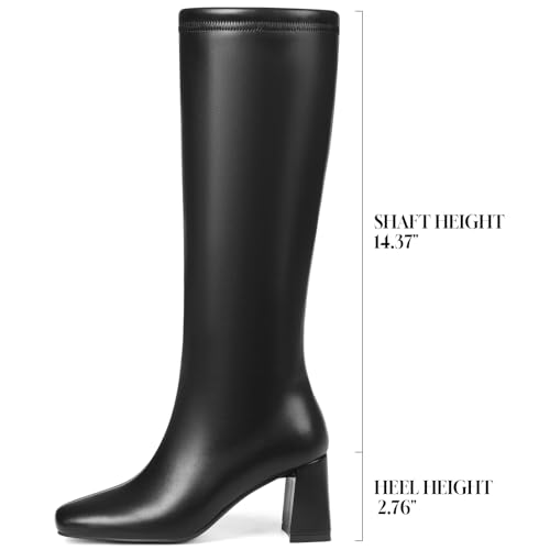 Eteridrey Square Toe Knee High Boots for Women Wide Calf Low Chunky Heel Tall Boots Comfortable Fashion Dress Long Boots with Side Zipper4