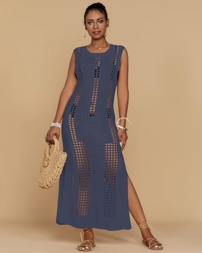 Image of Bsubseach Womens Crochet Beach Cover Ups Sleeveless Swimsuit Dress
