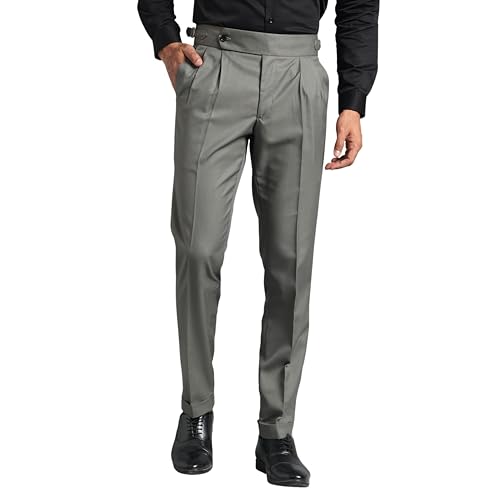 Men's Formal Trousers Front Pleated Single Button Gurkha Zion Pan...