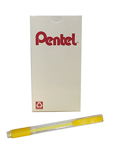 Pentel Clic Colors Retractable Eraser with Grip, Banana Yellow Barrel, Box of 12 (ZE23G)