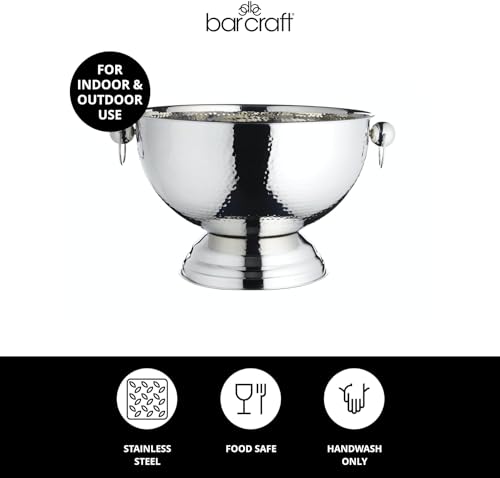 BarCraft Hammered Stainless Steel Champagne bucket, beer, drinks and wine cooler, 37x25cm, Gift Tagged, Silver
