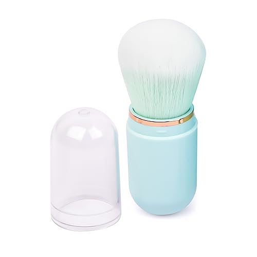 MS. WENNY Retractable Kabuki Brush, Turquoise, Nylon Bristles, Suitable for Blush, Foundation, Travel Size