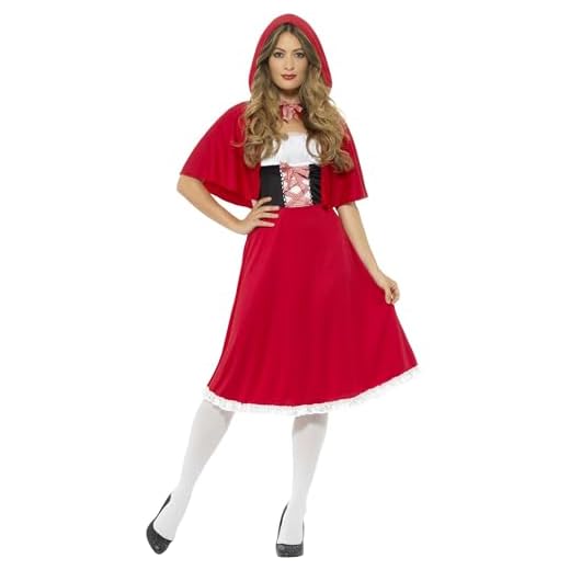 Smiffys Disfraz de Caperucita Roja, rojo, con vestido largo y capa