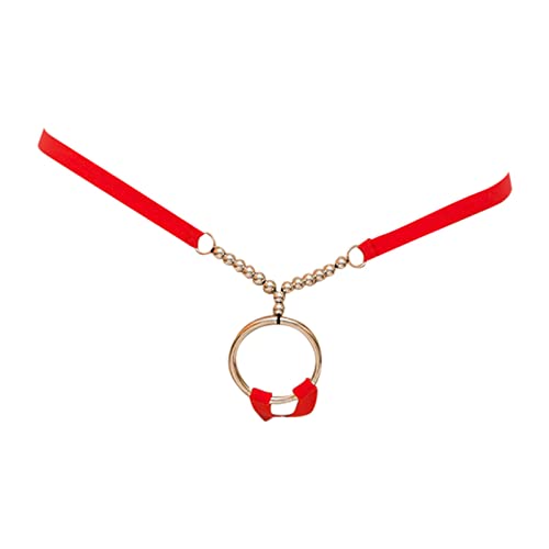 Photo de DUHGBNE Bouton Underwear Sling Bead Chaîne Anneau Sexy Creux T Tanga Bouton Sous-vêtements Cage de Chasteté Homme, rouge, taille unique