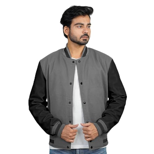 Image of Men's Fashion Varsity Jacket Causal Slim Fit Wool Letterman Baseball Bomber Jackets