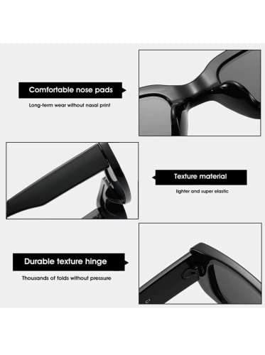 Image of Retro Rectangle Sunglasses for Women & Men | UV400 Protection | Trendy Thick Frame Fashion Eyewear | Lightweight Casual Shades | Black & White Combo Pack