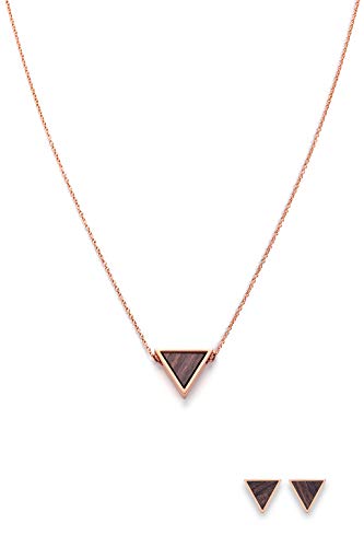 Kerbholz Holzschmuck - Schmuckset Triangle Roségold, Geometrics Collection, Damen Halskette mit Anhänger aus Naturholz + hochwertige Dreieck Ohrringe mit Holz Cover