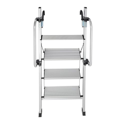 Aluminium Bunk Bed Ladder 4-Step RV Ladder with Adjustable Handrail and Rubber Foot Pads 330.69lbs Loft Bed Stairs Safety Climb Stairs Silver