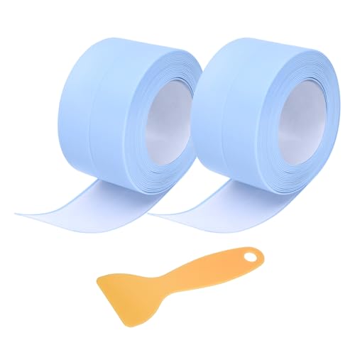 Image of uxcell 2 Rolls Caulk Tape, Caulking Strip Tape, 1.5 inch x 10.5Ft PVC Waterproof Self-Adhesive Sealing Tape for Kitchen Bathroom Toilet Sink Floor Corner Edge with Sealing Tool, Blue