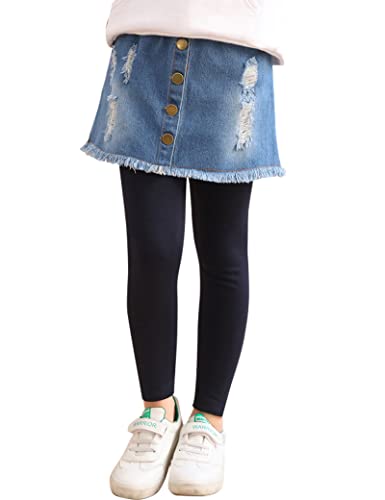 Kiench Girls' Leggings with Denim Skirts Attached Pants Footless Tights